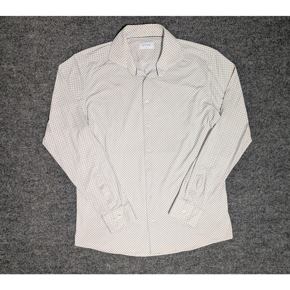 Eton Shirt Mens 45 17 3/4 Slim Long Sleeve Button Up